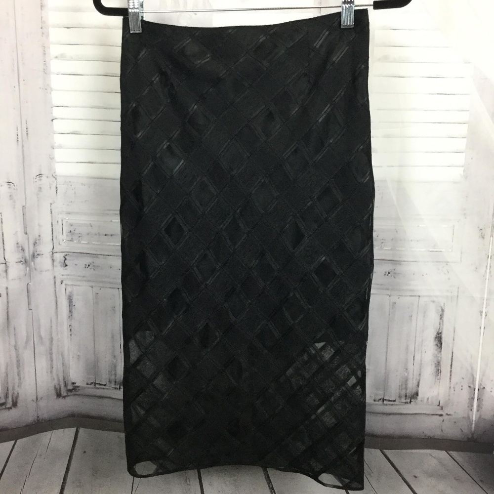 Worth Black Skirt Hi Lo Check Pencil Design Sz 0